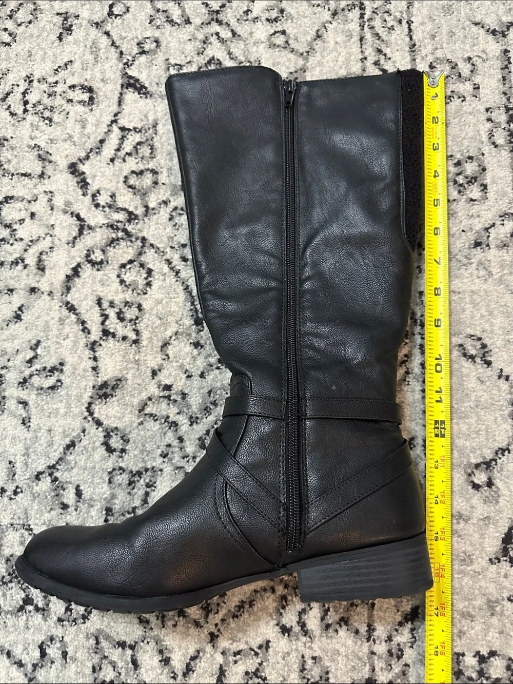 Life Stride Black Riding Boots with Ankle Strap and silver tone trim